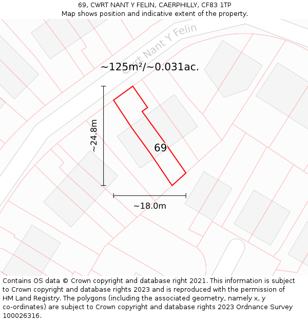 69, CWRT NANT Y FELIN, CAERPHILLY, CF83 1TP: Plot and title map