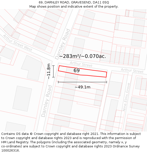 69, DARNLEY ROAD, GRAVESEND, DA11 0SQ: Plot and title map