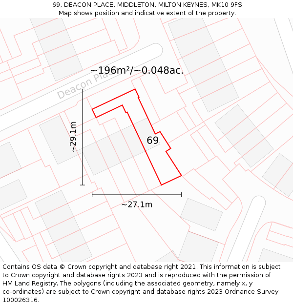 69, DEACON PLACE, MIDDLETON, MILTON KEYNES, MK10 9FS: Plot and title map