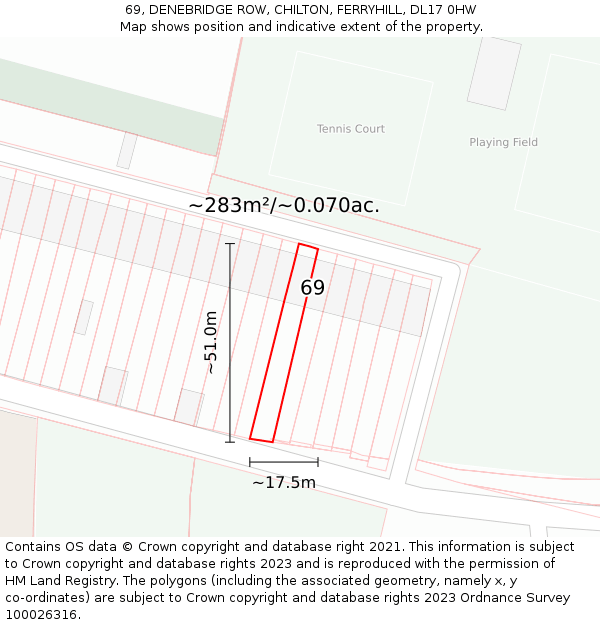 69, DENEBRIDGE ROW, CHILTON, FERRYHILL, DL17 0HW: Plot and title map