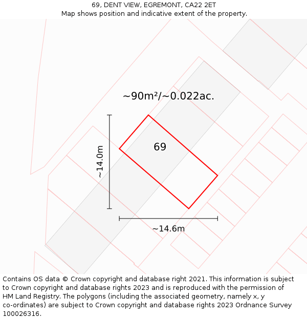 69, DENT VIEW, EGREMONT, CA22 2ET: Plot and title map