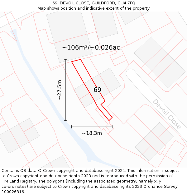 69, DEVOIL CLOSE, GUILDFORD, GU4 7FQ: Plot and title map