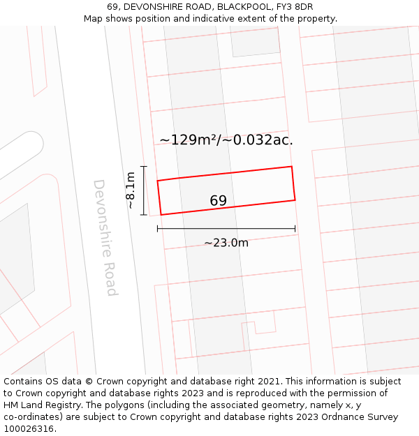 69, DEVONSHIRE ROAD, BLACKPOOL, FY3 8DR: Plot and title map