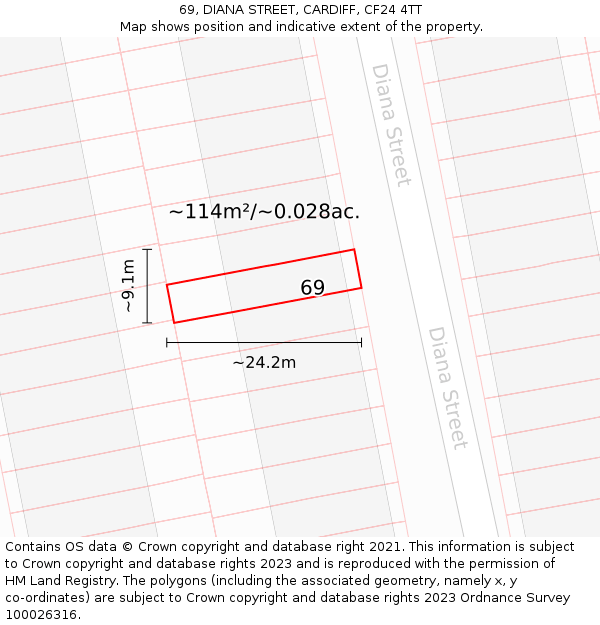 69, DIANA STREET, CARDIFF, CF24 4TT: Plot and title map