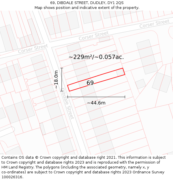 69, DIBDALE STREET, DUDLEY, DY1 2QS: Plot and title map