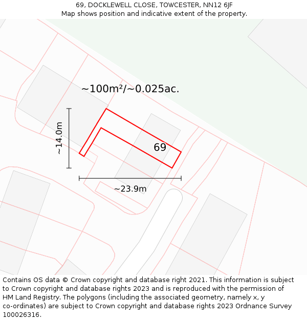 69, DOCKLEWELL CLOSE, TOWCESTER, NN12 6JF: Plot and title map