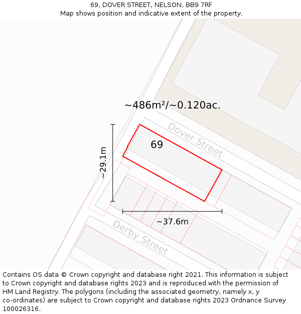 69, DOVER STREET, NELSON, BB9 7RF: Plot and title map
