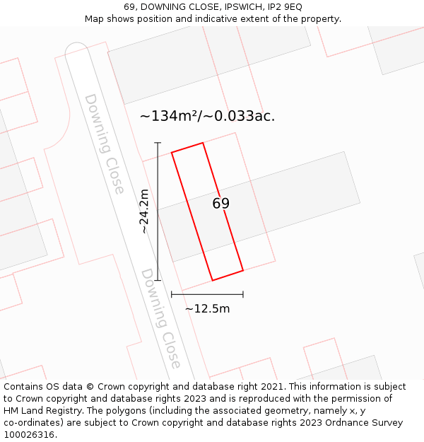 69, DOWNING CLOSE, IPSWICH, IP2 9EQ: Plot and title map