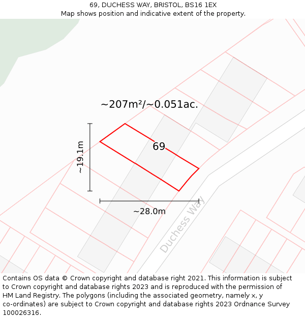 69, DUCHESS WAY, BRISTOL, BS16 1EX: Plot and title map