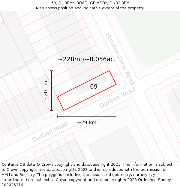 69, DURBAN ROAD, GRIMSBY, DN32 8BA: Plot and title map