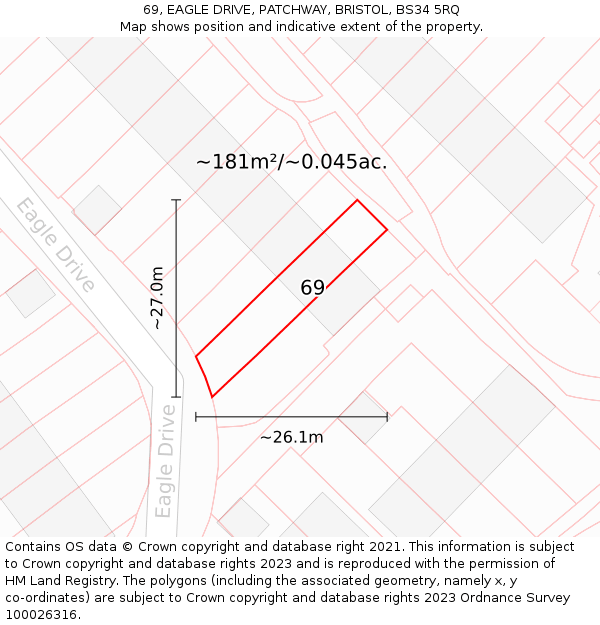 69, EAGLE DRIVE, PATCHWAY, BRISTOL, BS34 5RQ: Plot and title map