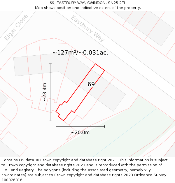 69, EASTBURY WAY, SWINDON, SN25 2EL: Plot and title map