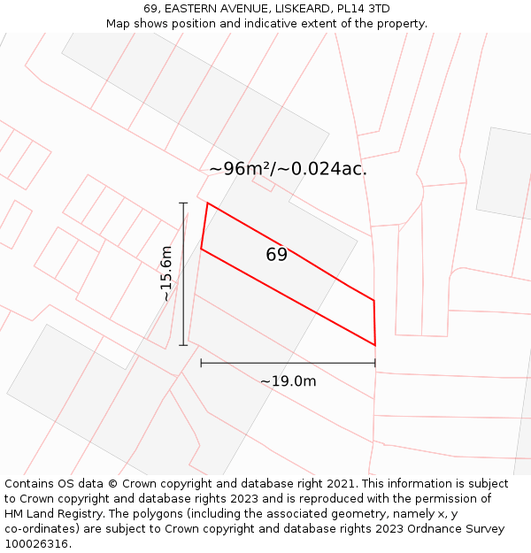 69, EASTERN AVENUE, LISKEARD, PL14 3TD: Plot and title map