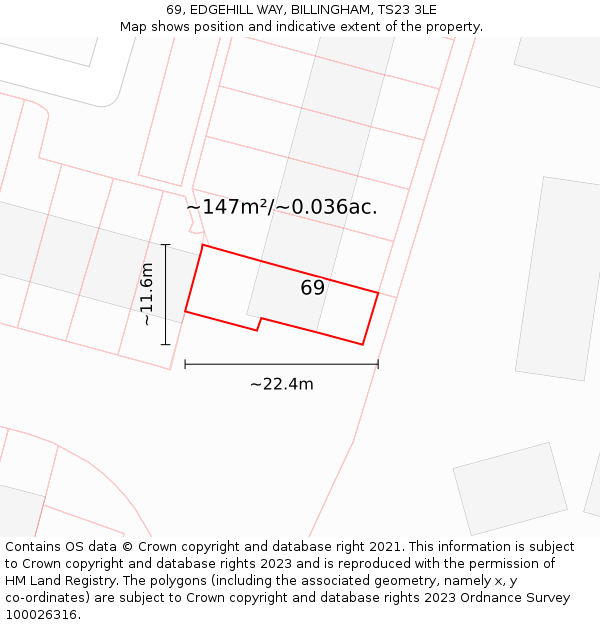 69, EDGEHILL WAY, BILLINGHAM, TS23 3LE: Plot and title map