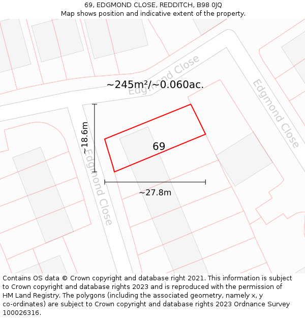 69, EDGMOND CLOSE, REDDITCH, B98 0JQ: Plot and title map