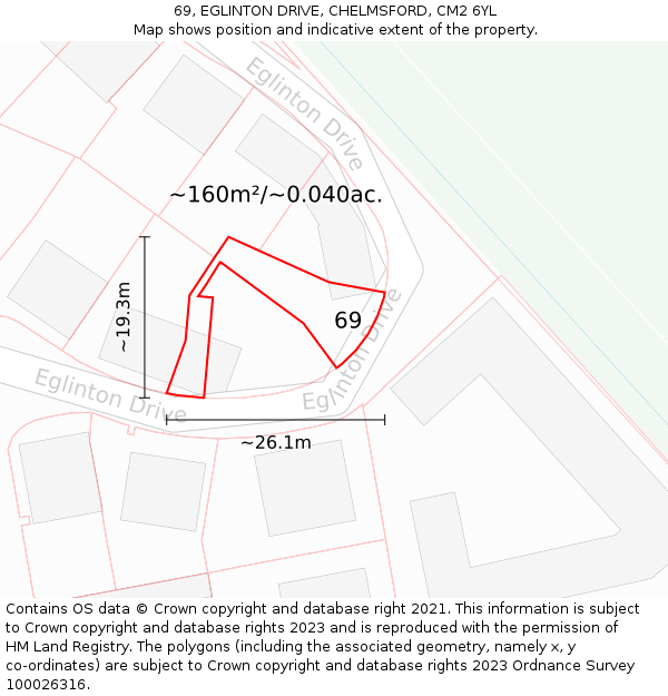69, EGLINTON DRIVE, CHELMSFORD, CM2 6YL: Plot and title map