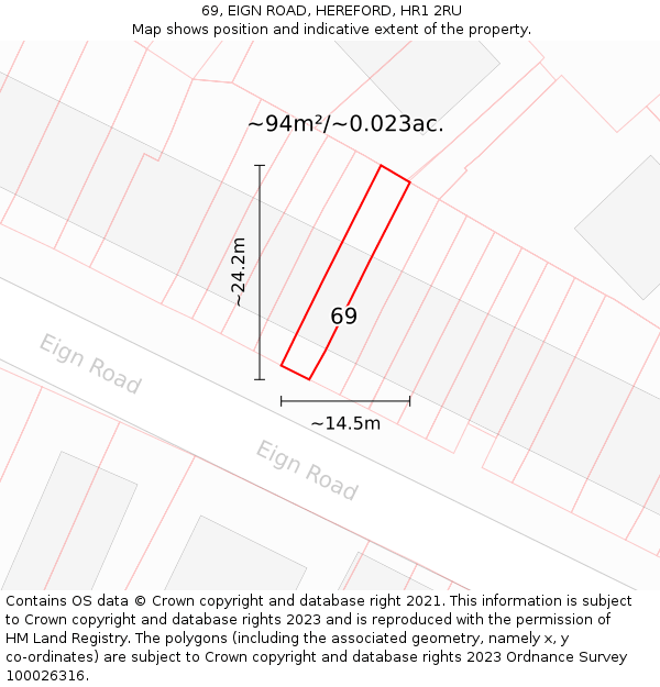 69, EIGN ROAD, HEREFORD, HR1 2RU: Plot and title map