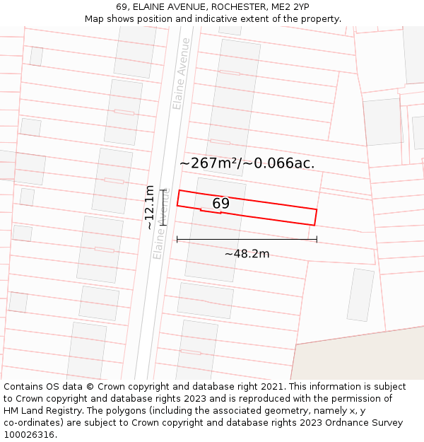 69, ELAINE AVENUE, ROCHESTER, ME2 2YP: Plot and title map