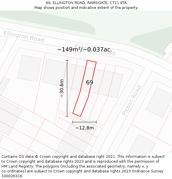 69, ELLINGTON ROAD, RAMSGATE, CT11 9TA: Plot and title map