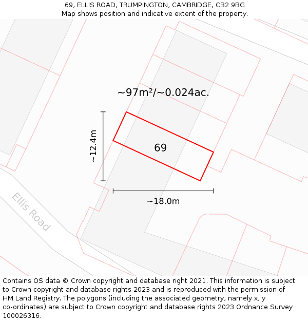 69, ELLIS ROAD, TRUMPINGTON, CAMBRIDGE, CB2 9BG: Plot and title map