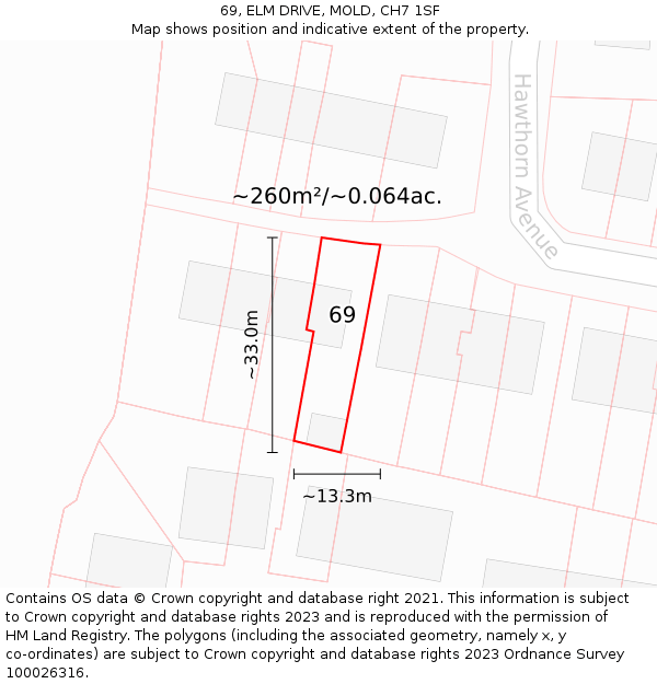 69, ELM DRIVE, MOLD, CH7 1SF: Plot and title map