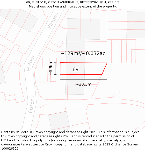 69, ELSTONE, ORTON WATERVILLE, PETERBOROUGH, PE2 5JZ: Plot and title map