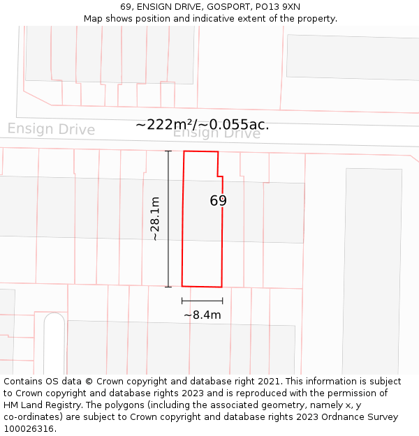 69, ENSIGN DRIVE, GOSPORT, PO13 9XN: Plot and title map