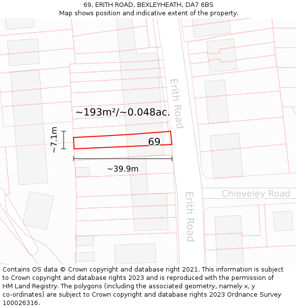 69, ERITH ROAD, BEXLEYHEATH, DA7 6BS: Plot and title map