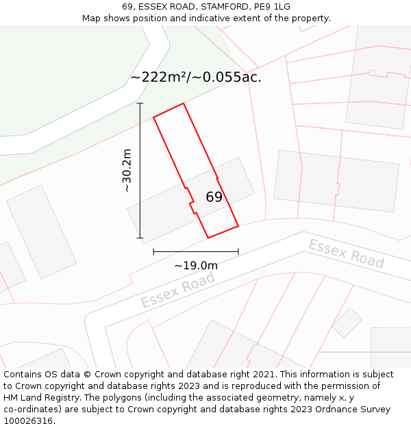 69, ESSEX ROAD, STAMFORD, PE9 1LG: Plot and title map