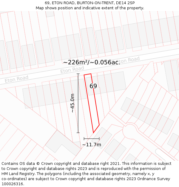 69, ETON ROAD, BURTON-ON-TRENT, DE14 2SP: Plot and title map