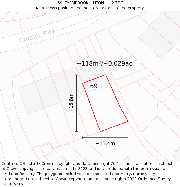 69, FARMBROOK, LUTON, LU2 7SZ: Plot and title map