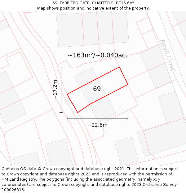 69, FARRIERS GATE, CHATTERIS, PE16 6AY: Plot and title map