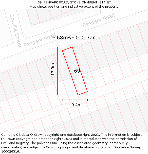 69, FENPARK ROAD, STOKE-ON-TRENT, ST4 3JT: Plot and title map