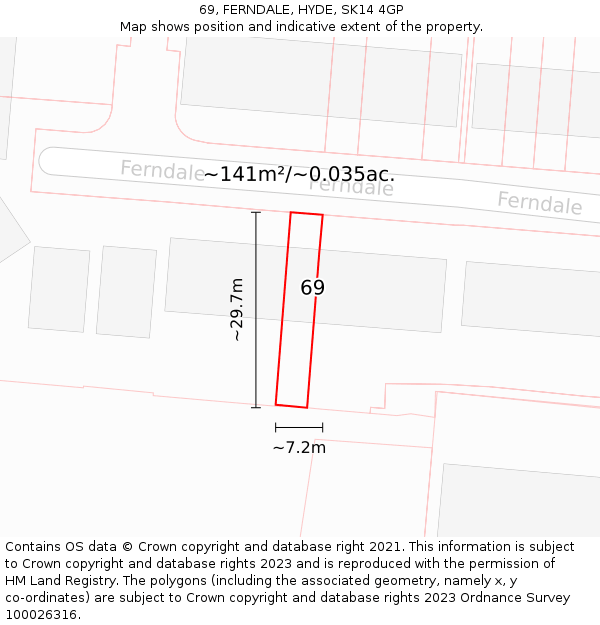 69, FERNDALE, HYDE, SK14 4GP: Plot and title map
