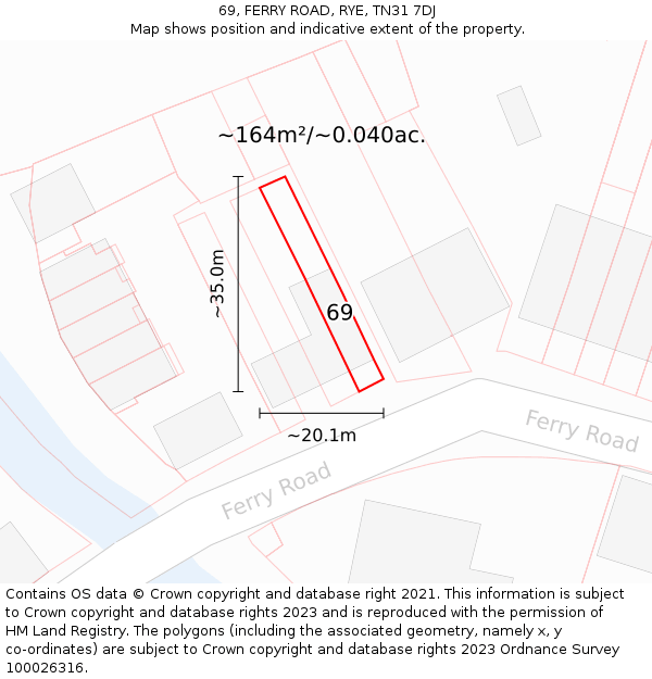 69, FERRY ROAD, RYE, TN31 7DJ: Plot and title map