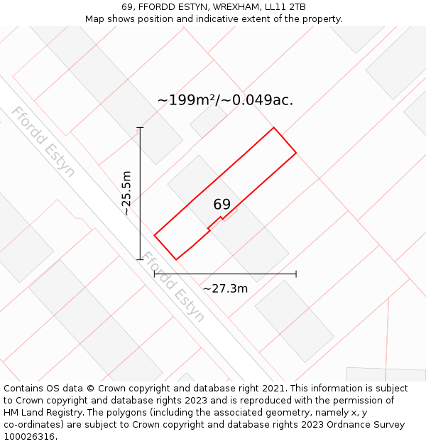 69, FFORDD ESTYN, WREXHAM, LL11 2TB: Plot and title map