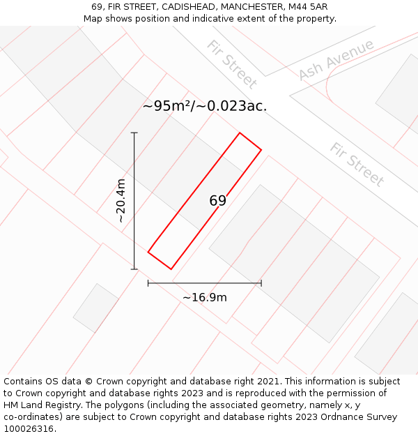 69, FIR STREET, CADISHEAD, MANCHESTER, M44 5AR: Plot and title map