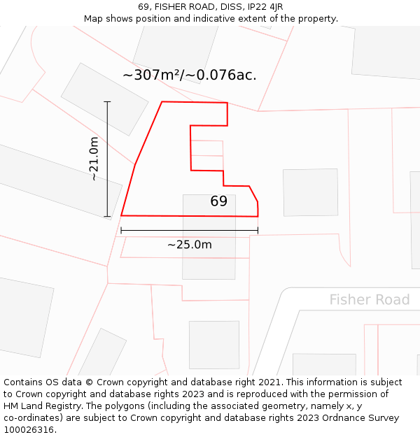 69, FISHER ROAD, DISS, IP22 4JR: Plot and title map