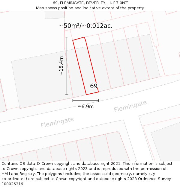 69, FLEMINGATE, BEVERLEY, HU17 0NZ: Plot and title map
