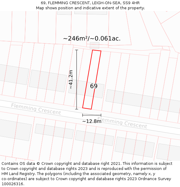69, FLEMMING CRESCENT, LEIGH-ON-SEA, SS9 4HR: Plot and title map