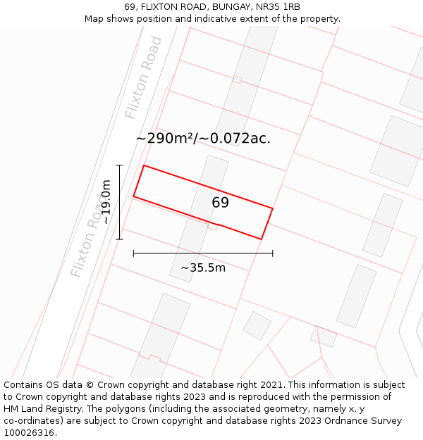 69, FLIXTON ROAD, BUNGAY, NR35 1RB: Plot and title map