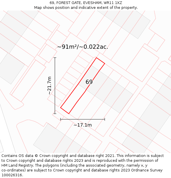 69, FOREST GATE, EVESHAM, WR11 1XZ: Plot and title map