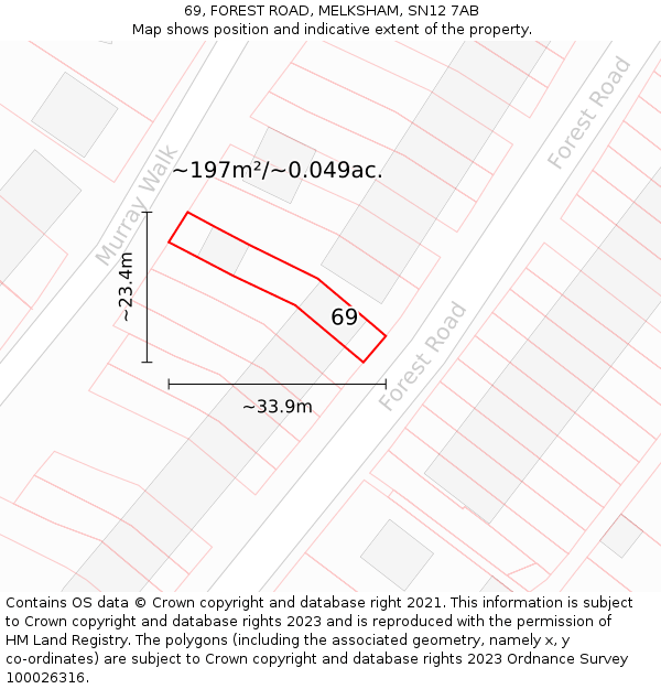69, FOREST ROAD, MELKSHAM, SN12 7AB: Plot and title map
