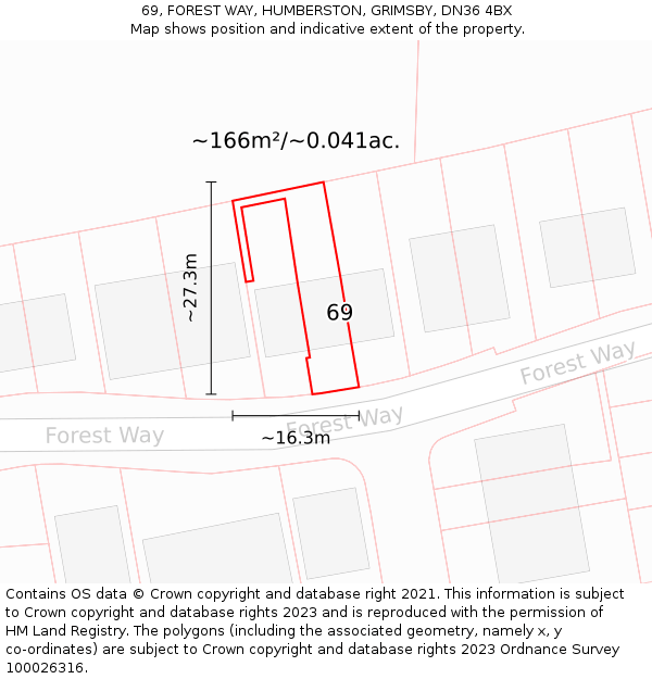 69, FOREST WAY, HUMBERSTON, GRIMSBY, DN36 4BX: Plot and title map