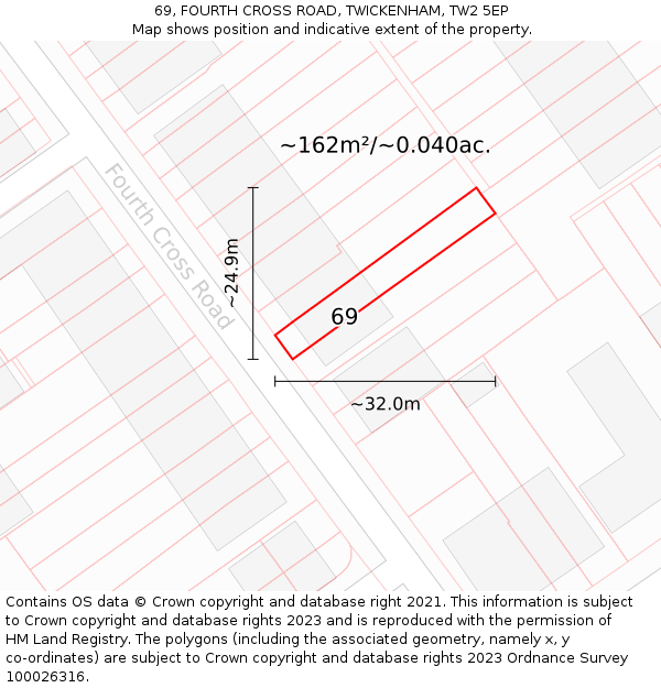 69, FOURTH CROSS ROAD, TWICKENHAM, TW2 5EP: Plot and title map