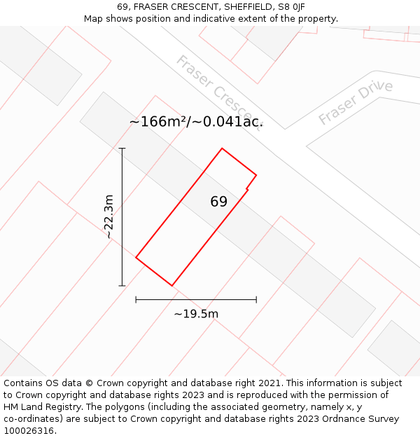 69, FRASER CRESCENT, SHEFFIELD, S8 0JF: Plot and title map