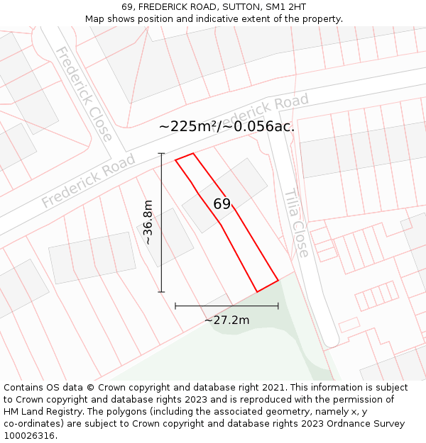 69, FREDERICK ROAD, SUTTON, SM1 2HT: Plot and title map