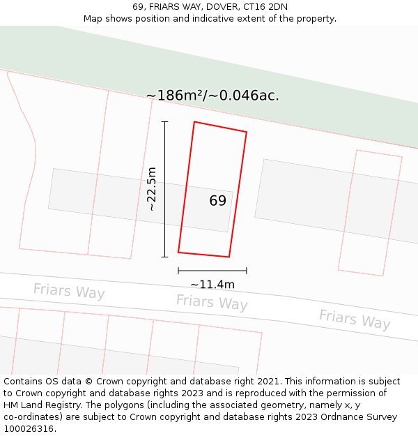69, FRIARS WAY, DOVER, CT16 2DN: Plot and title map