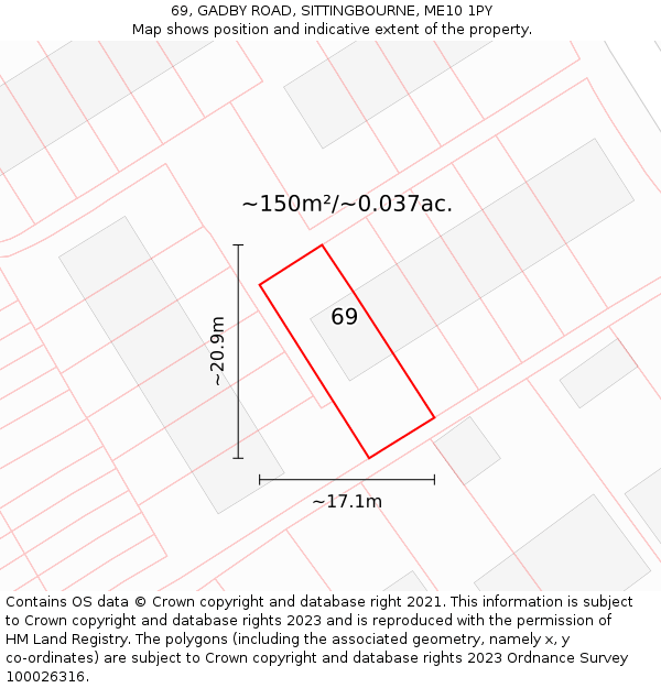 69, GADBY ROAD, SITTINGBOURNE, ME10 1PY: Plot and title map