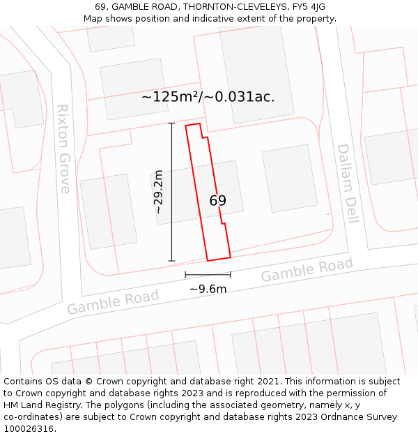 69, GAMBLE ROAD, THORNTON-CLEVELEYS, FY5 4JG: Plot and title map